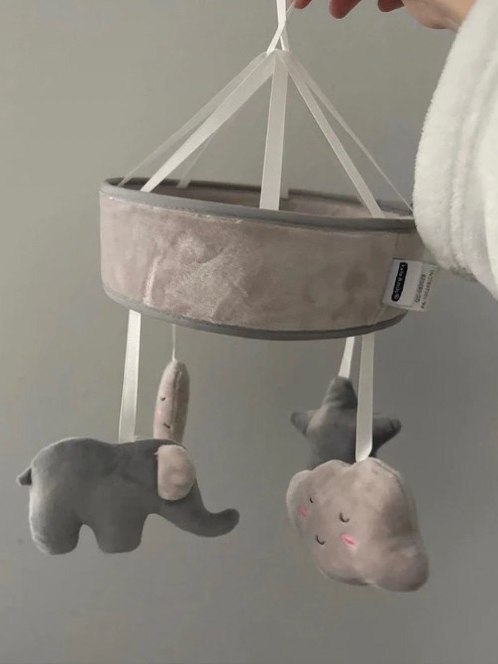 Plush Elephant & Star Hanging Mobile - Soft Gray/Pink-never used